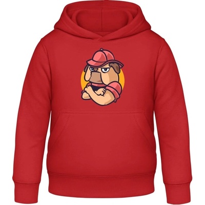 AWDis detská mikina s Kapucňu Dizajn pes a deti bojovník Ohnivá červená