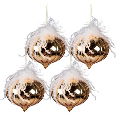Clayre & Eef 4ks zlatá vánoční ozdoba s peříčky Ø10*20 cm