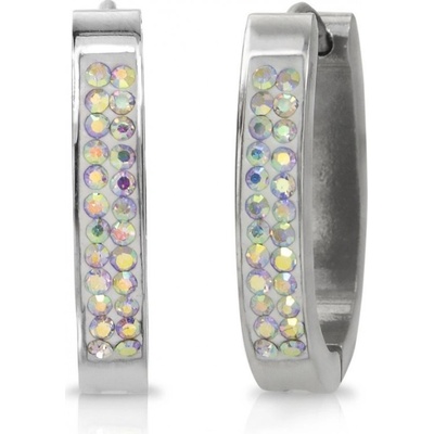 Prosperk náušnice ocelové oválné Swarovski duhové S1828
