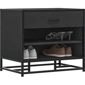 vidaXL Пейка за обувки, черна, 60x40x53, 5 см, инженерно дърво и метал (849219)