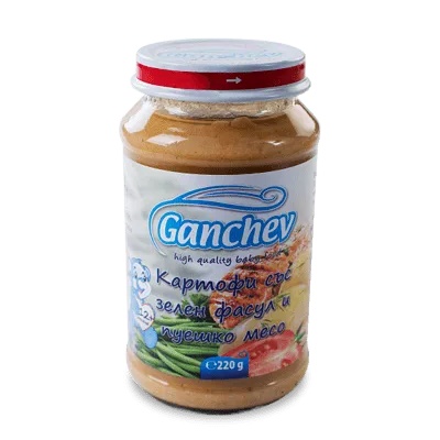 Ганчев пюре Картофи със зелен фасул и пуешко месо 12м+