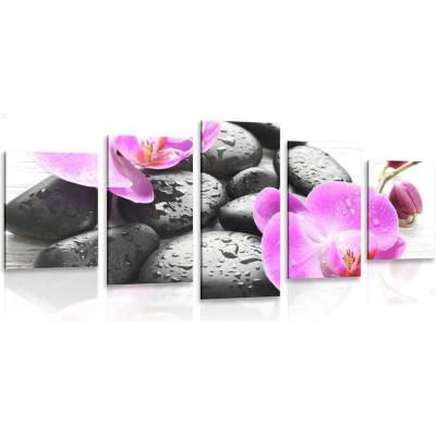 5-dílný obraz krásná souhra kamenů a orchideje - 100x50