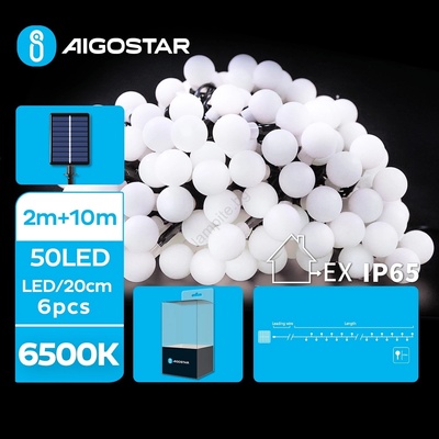 Aigostar - LED соларен декоративен низ 50 LED/8 функции 12м IP65 студена бяла (AI0427)