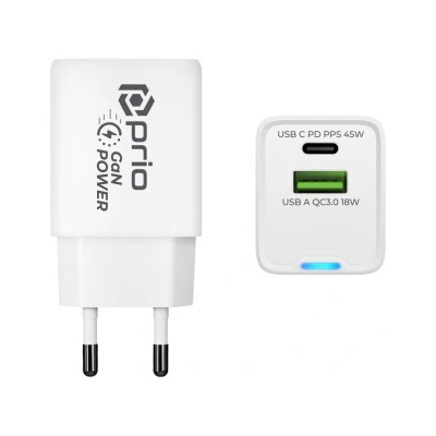 Prio Зарядно / адаптер USB-A / USB-C, GaN, PD, 45W (21089)
