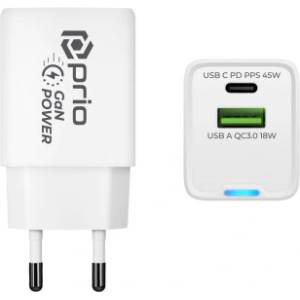 Prio Зарядно / адаптер USB-A / USB-C, GaN, PD, 45W (21089)