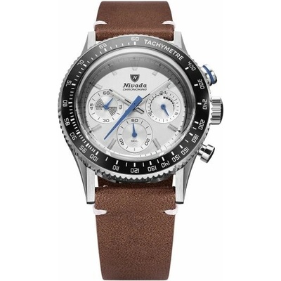 Nivada Grenchen Chronoking Meca Racing Grey - Inter. Bezel - Brown Leather White Stitching