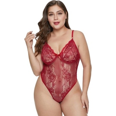 Red Sweet Floral Plus Size Teddy Lingerie