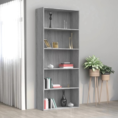 HangarStore.cz 5patrová knihovna šedá sonoma 80x30x189 cm kompozitní dřevo, 815403