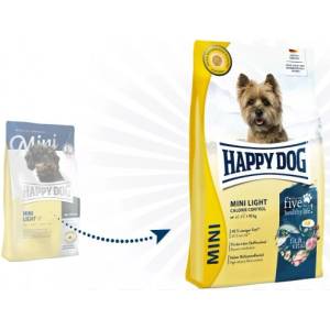 Happy Dog Mini Light Low Fat - храна за кучета от мини породи, L-карнитин, пилешко, сьомга, морска риба, агнешко, царевица, ориз, за регулация на теглото, 4 кг, Германия - 60206