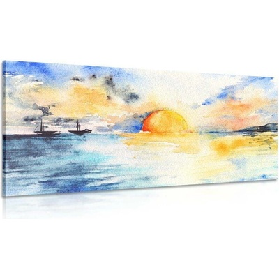Obraz akvarelové moře a zapadající slunce - 120x60