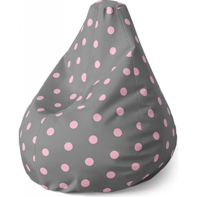 Sablio sedací vak Pear růžové puntíky na šedé 140 x 100 x 25 cm