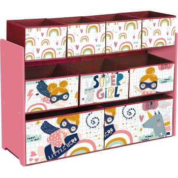 Ginger Home Органайзер-етажерка за играчки и книжки Ginger Home - Super Girl, С 9 коша (TF6018)