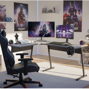 Pepita Xtreme Gamer ъглово бюро 112x147см - черно-сиво (SG-013)