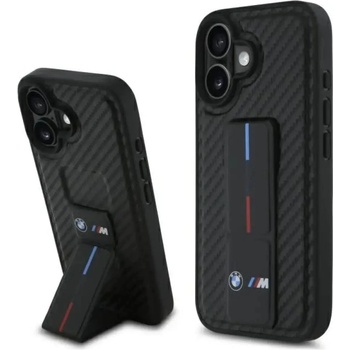BMW Калъф BMW M Grip Stand Smooth and Carbon за iPhone 16 - черен (3666339311582)