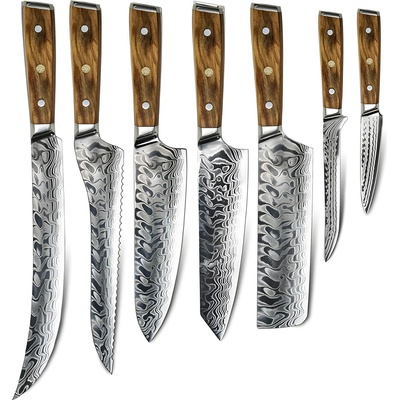 HARAHU Комплект кухненски ножове дамаск yu-37494 - Кафяв kp37494 (yu-37494)