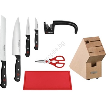 WÜSTHOF - Комплект кухненски ножове в блок GOURMET с точило и дъска за рязане, 8 части (GG794)