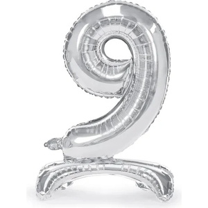 PartyDeco Самостоящ балон от фолио 9 сребрист 70 см