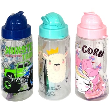 Mercanlar M-900119-Бутилка за вода със сламка 500сс migo с декор (0154342)