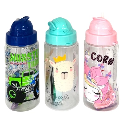 Mercanlar M-900119-Бутилка за вода със сламка 500сс migo с декор (0154342)