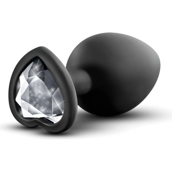 Temptasia S - Сърцевиден анален плъг (черен), малък, сребърен камък