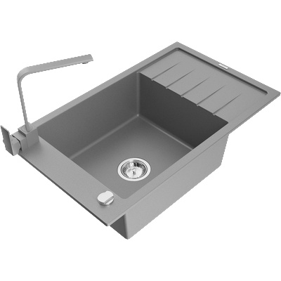 Mexen Elias гранитна мивка с 1 отделение и отцедник с кухненски смесител Rita, сив - 6511-71-670300-71 (6511-71-670300-71)