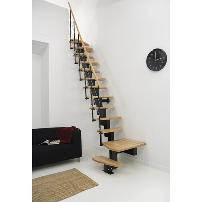 Minka Quatro Black 1/4, modulové úsporné schody s lomením, černá barva konstrukce