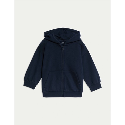 Marks & Spencer Суитшърт с качулка, цип и висок дял памук (2-8 години) Marks & Spencer тъмносиня Marks & Spencer | Sin | Момчешки | 6-7 години