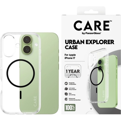 Гръб Care by PanzerGlass за iPhone 17, Flagship Case Transparent Urban Explorer w. Black MagSafe