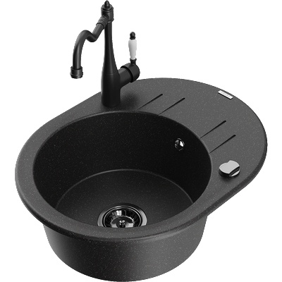 Mexen Kevin гранитна мивка с 1 камера с отцедник и кухненски смесител Carla, (6517-73-670700-70-B)