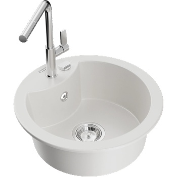 Mexen Diego гранитна мивка с една камера и кухненски смесител Flora, бял - 6512-20-670401-00 (6512-20-670401-00)