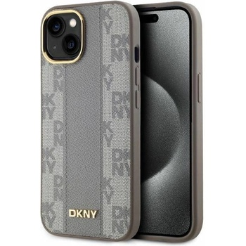 DKNY кожен кариран мономоно калъф MagSafe за iPhone 15 - бежов (3666339259976)