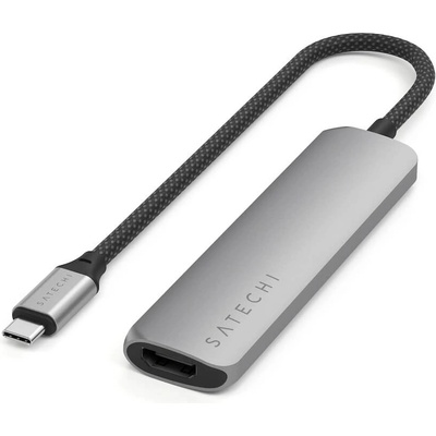 Satechi 4-in-1 USB-C Aluminum Slim Multiport Adapter 4K - мултифункционален хъб за свързване на допълнителна периферия за компютри с USB-C (тъмносив)