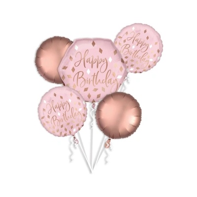 Amscan Букет балони - Честит рожден ден, розови и златни