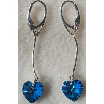 For You náušnice na retiazke Swarovski elements srdce modré Bermude Blue Nau-srd-508