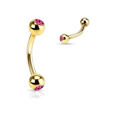 Šperky4U Pozlacený piercing do obočí tmavě růžové kamínky OB01088-F