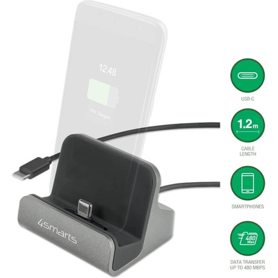 4smarts Док станция за зареждане на мобилни устройства с USB-C порт - 4smarts Charging Station VoltDock USB-C 60W (черен) (541426)