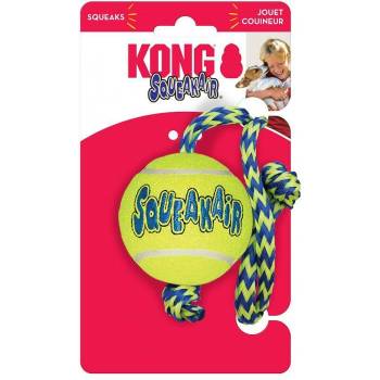 KONG Squeaker Tennis Ball with Rope Medium - Тенис топка с въже за дърпане и дъвчене(50 см. ) за кучета с пискюл 6 см