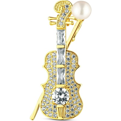 JwL Luxury Pearls Trblietavá perlová brošňa Husle JL0871