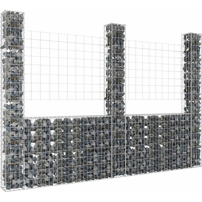 vidaXL Gabionový koš ve tvaru U se 3 sloupky železo 260 x 20 x 200 cm