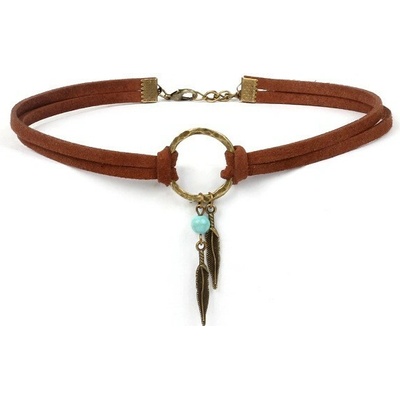 Prosperk Náhrdelník choker hnědý s peříčky S0955