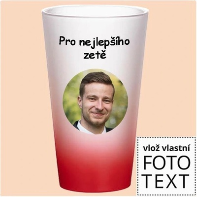 Bezvadný dárek Sklenice matná červený přechod s vlastní fotkou 450 ml