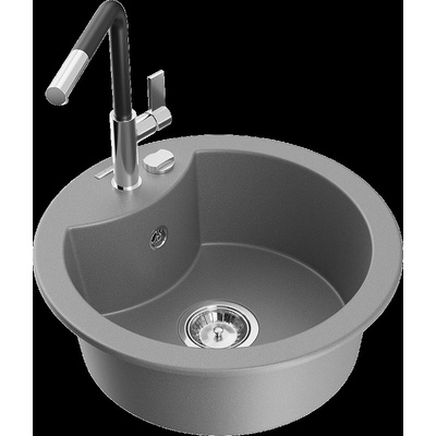 Diego гранитна мивка с 1 камера с кухненски смесител Flora, сива (6512-71-670401-07)