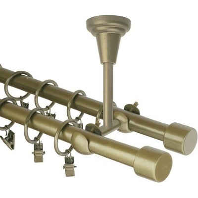 OK-GarnýžeCZ Garnýž kovová dvouřadá 16mm Pullo double zlatá antik 190 cm do stropu / kroužky s žabkou