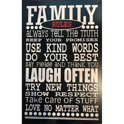 Ceduľa Family Rules 40 x 30 cm