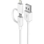 DEVIA Кабел Devia - 2 в 1, USB-A/Micro USB/Lightning, 1 m, бял (6952897987107)