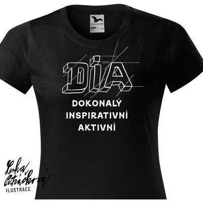 Catcaredia Dia triko text černá