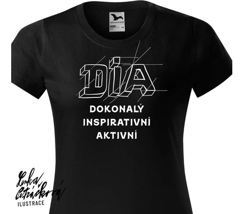 Catcaredia Dia triko text černá