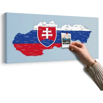 Obraz na korku mapa Slovenska se státním znakem a okolními státy - 200x100 metallic