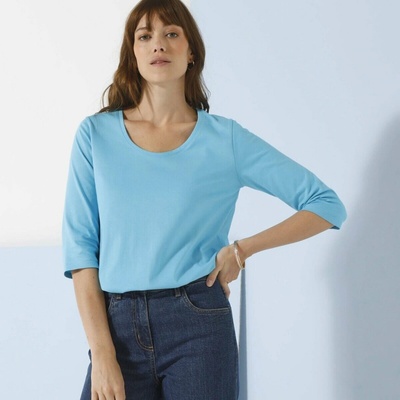 Blancheporte Jednofarebné tričko s 3/4 rukávmi a okrúhlym výstrihom tyrkysová
