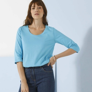 Blancheporte Jednofarebné tričko s 3/4 rukávmi a okrúhlym výstrihom tyrkysová